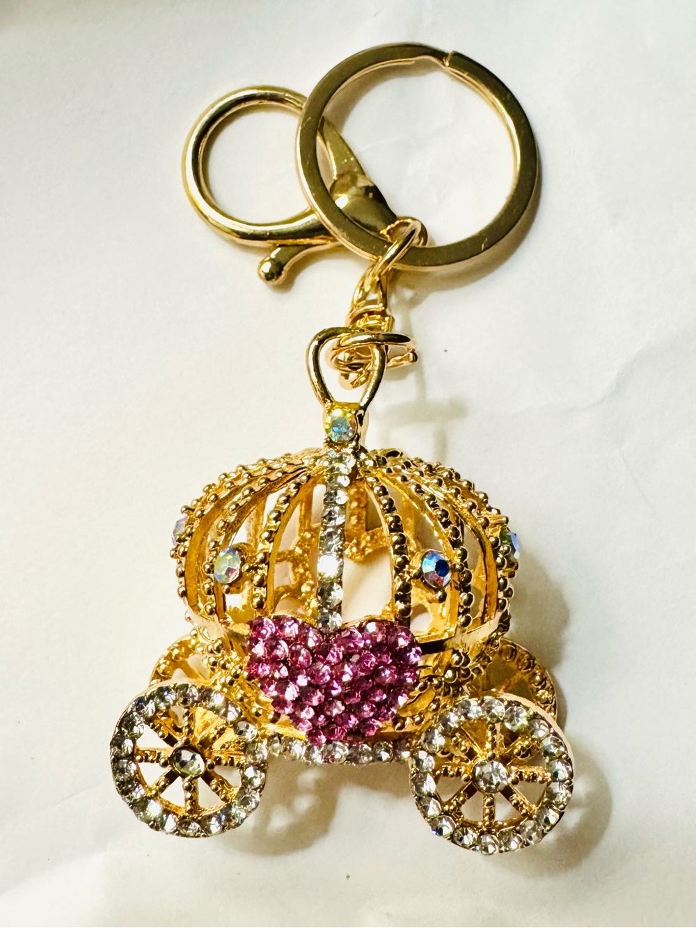 Gold Crown Carriage Charm with Pink Heart Crystals - Picture 6 of 8